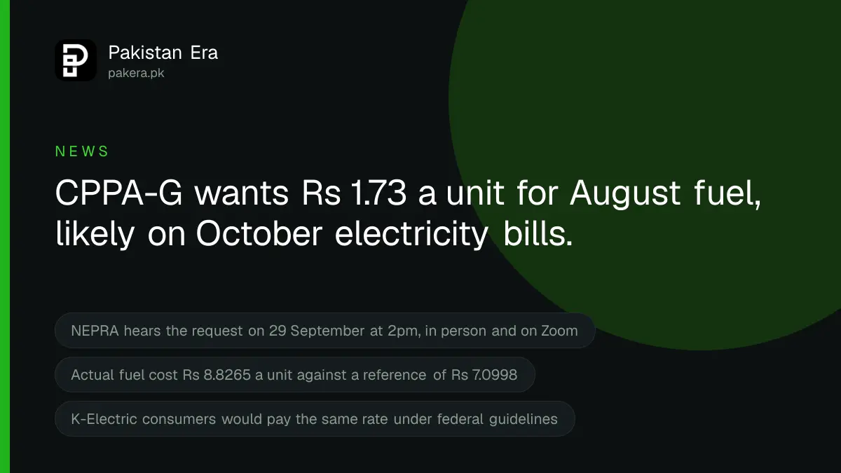 October 2026 electricity bill in Pakistan, Rs 1.7267 a unit fuel charges adjustment requested for August