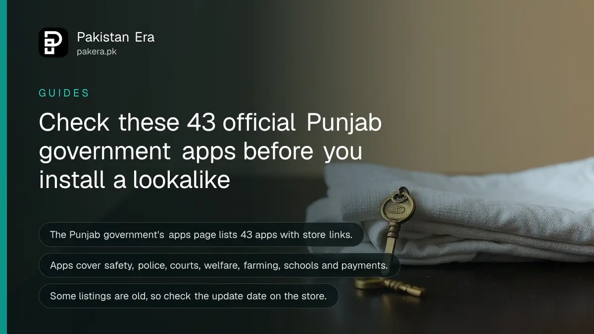 A small brass key and a folded white cloth on a dark wooden table, for a guide to official Punjab government apps