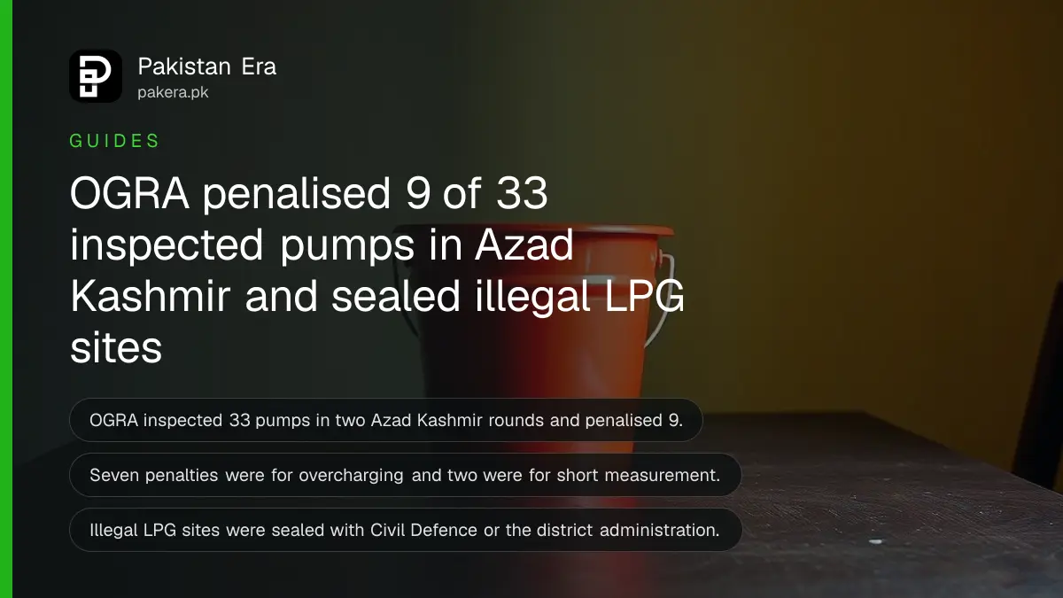 A red enamel bucket on a dark wooden table, for an article on ogra enforcement