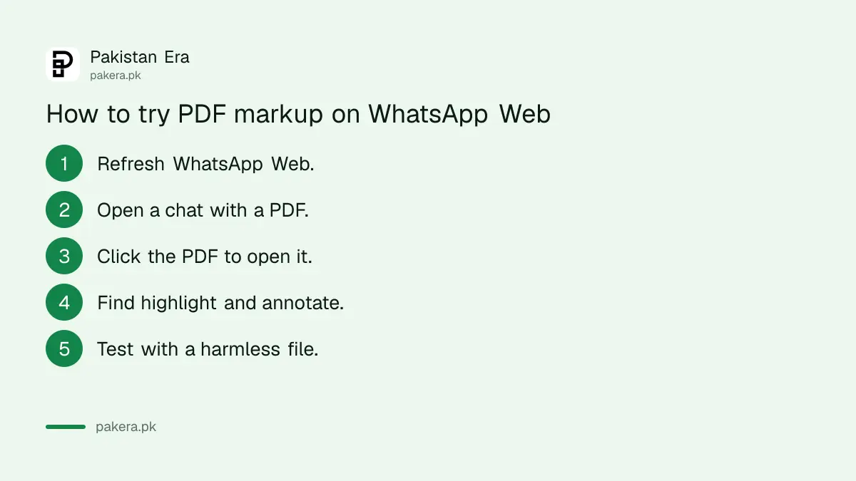 Steps to open and mark up a PDF in WhatsApp Web in Pakistan