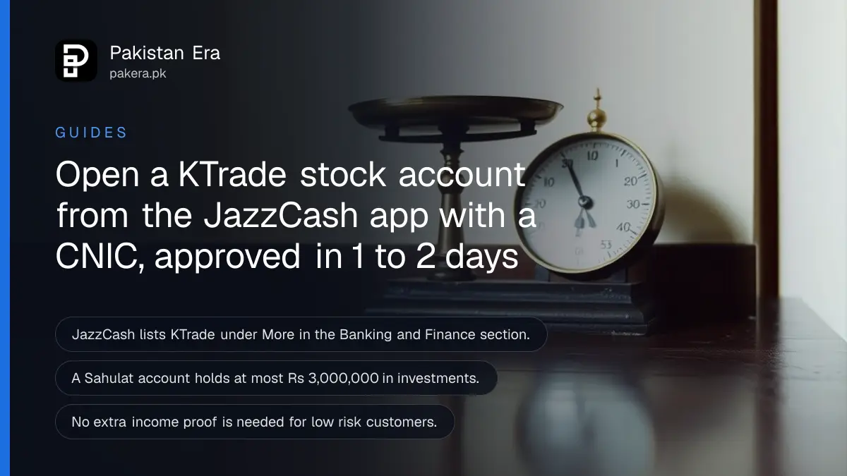 A brass scale on a dark wooden table, for an article on opening a stock trading account in the JazzCash app