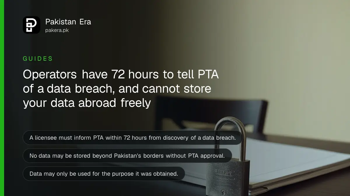 A steel padlock and a closed folder on a dark wooden table, for a guide on telecom data breach rules in Pakistan