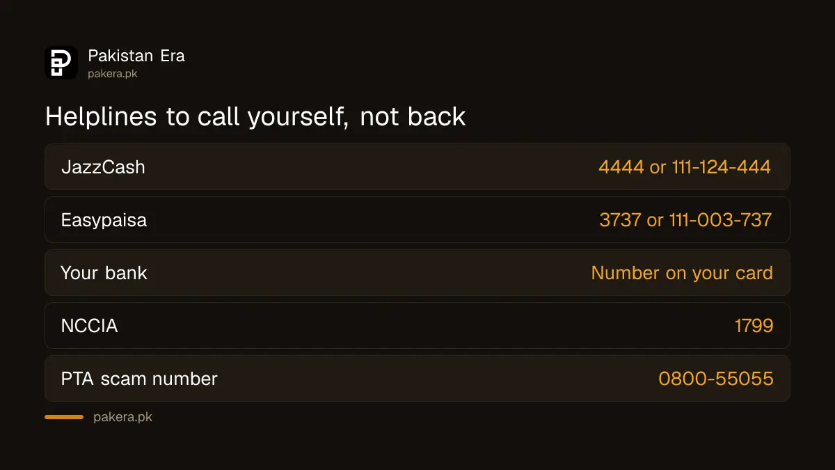 JazzCash, Easypaisa, bank and PTA helplines to call yourself when a caller asks for a code