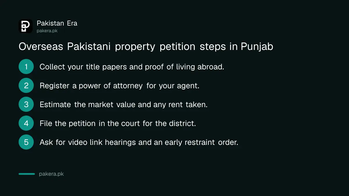Steps for an overseas Pakistani to file a property petition in a Punjab special court