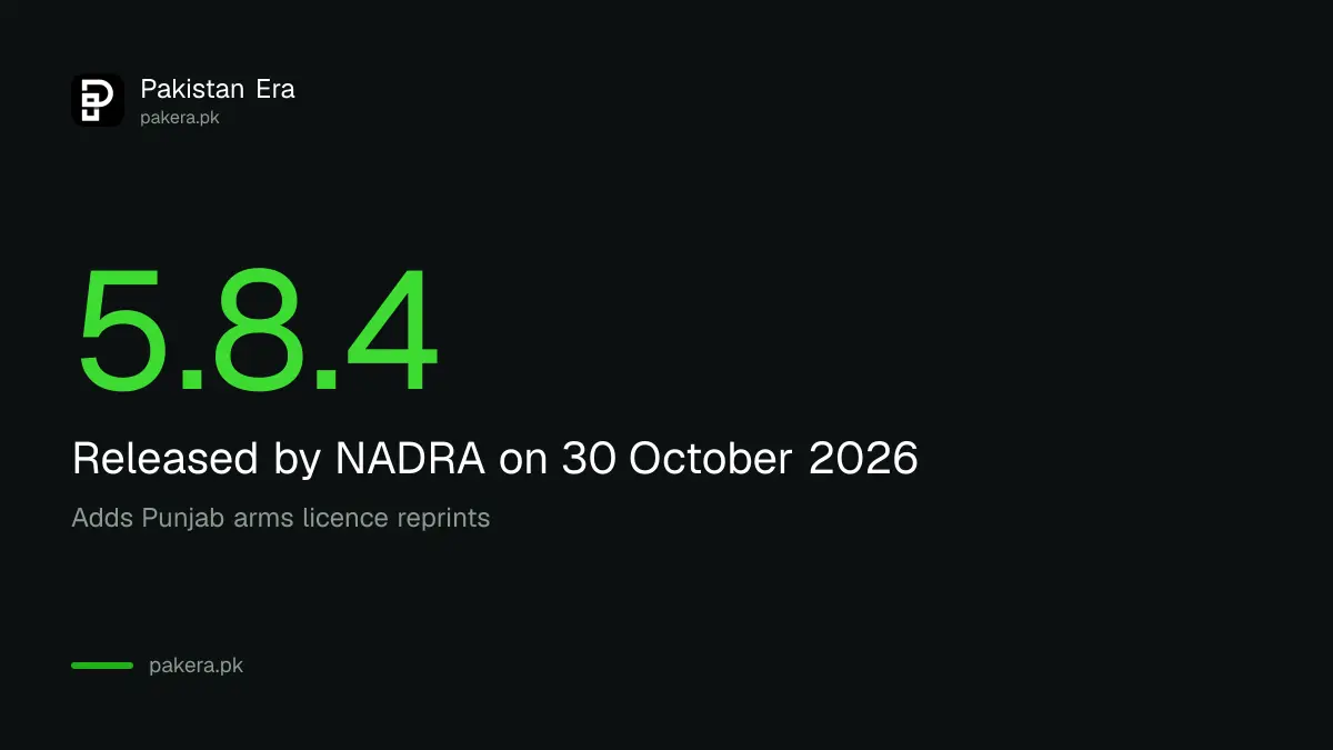 Pak ID app version 5.8.4 released by NADRA on Google Play on 30 October 2026