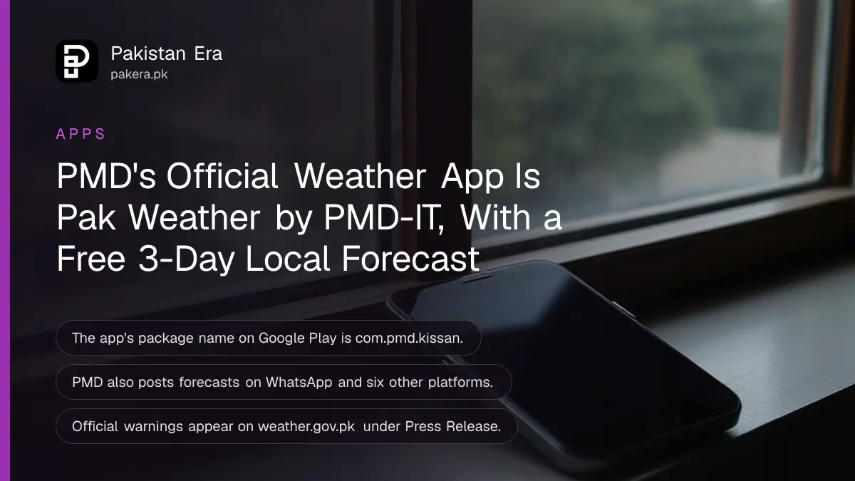 A smartphone lying face up on a wooden windowsill with rain clouds outside the window