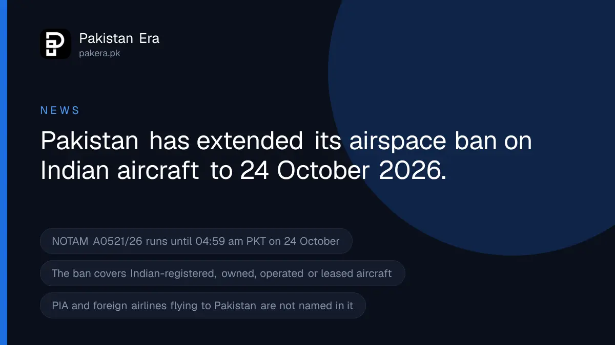 Pakistan extends airspace ban on Indian aircraft to 24 October 2026, NOTAM A0521/26