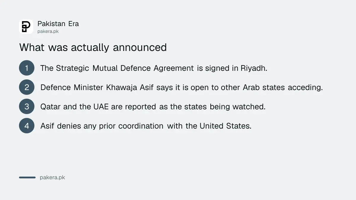 What was announced around the Pakistan Saudi Arabia defence agreement