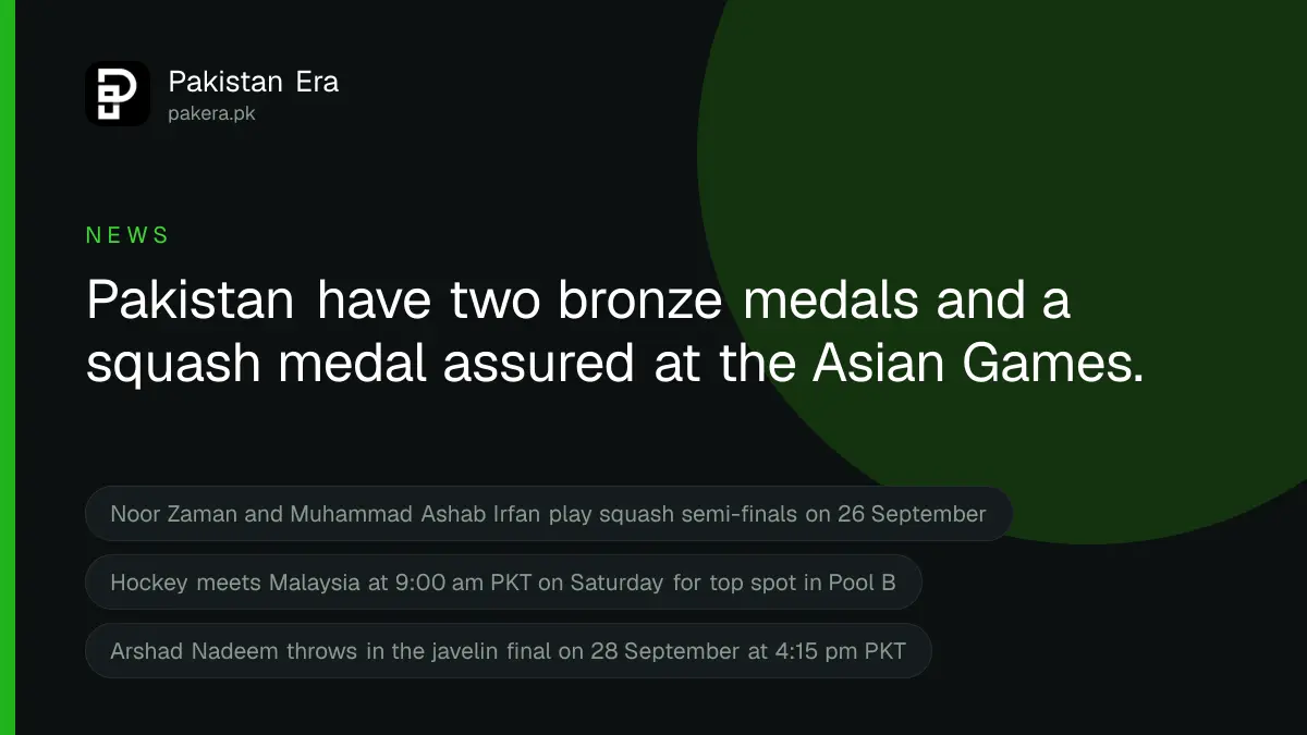 Pakistan at the 2026 Asian Games, two bronze medals and a squash medal assured