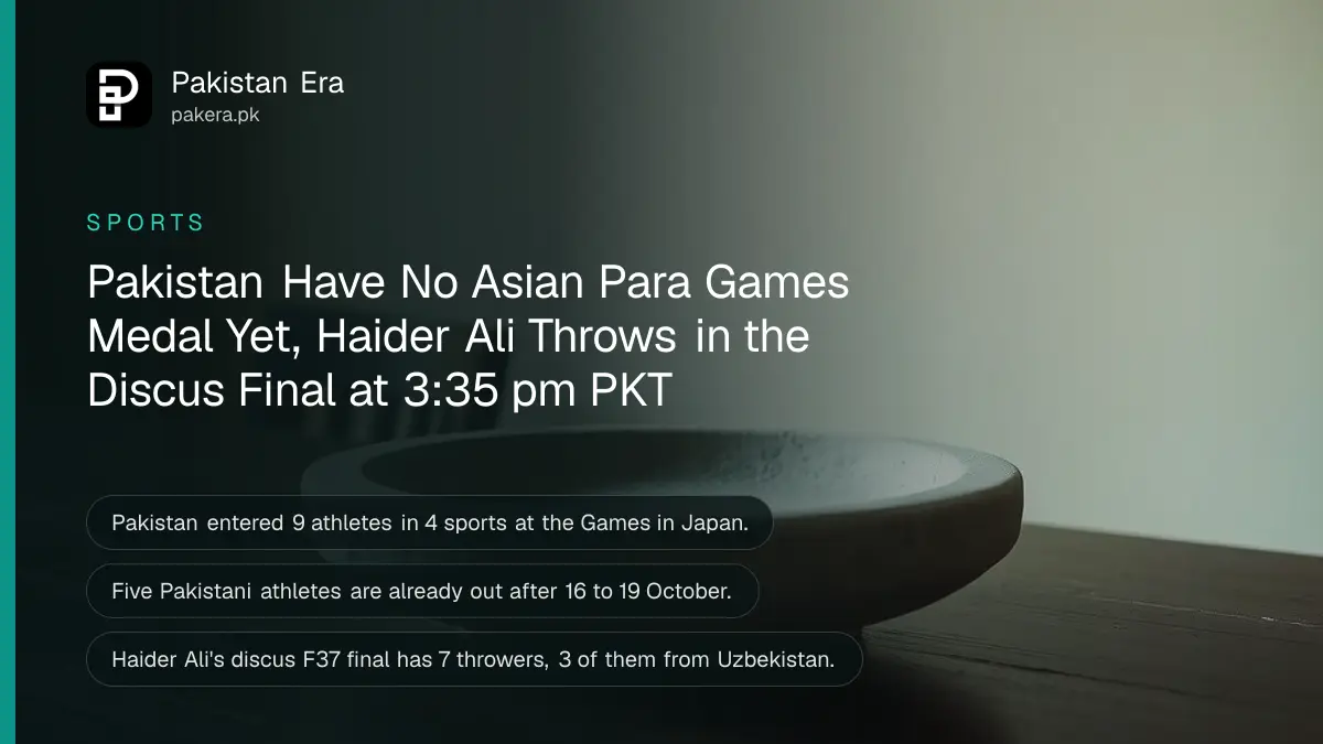 A plain grey stone discus on a dark wooden table, for Pakistan's results at the Asian Para Games 2026