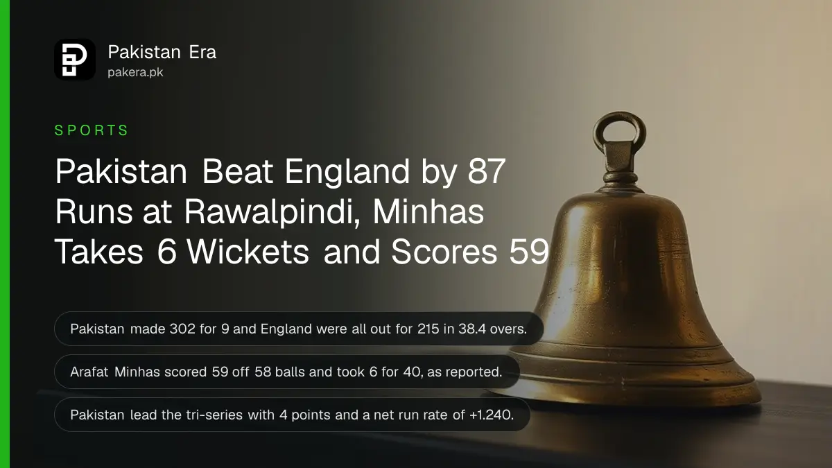 A brass bell on a dark wooden table, for Pakistan beating England in the Rawalpindi tri-series ODI