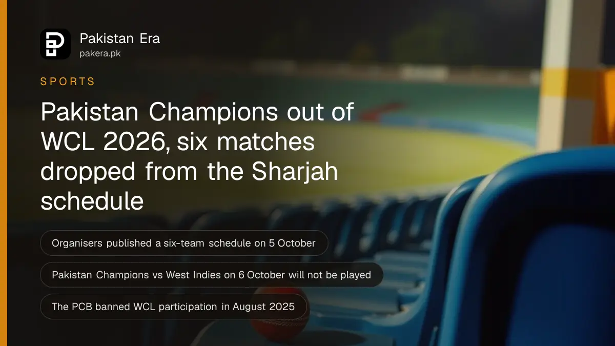 An empty row of blue plastic stadium seats under evening floodlights with a cricket ball resting on one seat