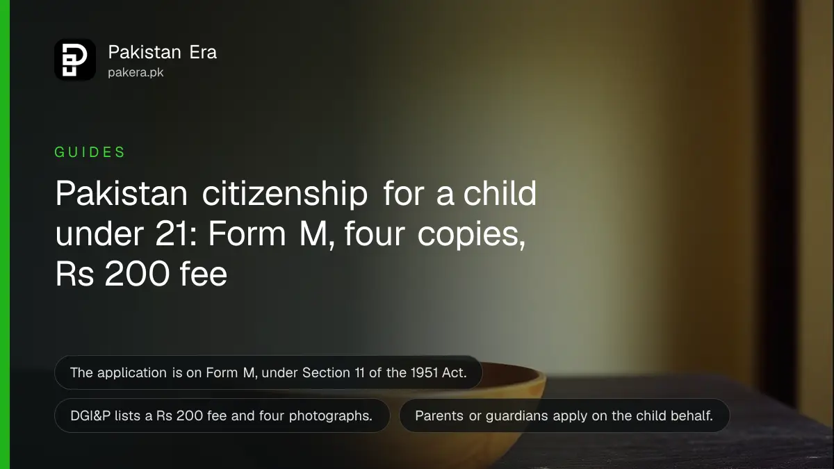 A wooden bowl on a dark wooden table, for an article on Pakistan citizenship for a minor child on Form M