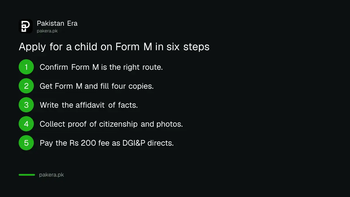 Six steps to apply for Pakistan citizenship for a minor child on Form M
