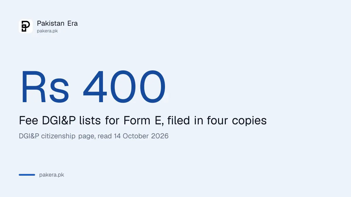 Form E and the Rs 400 fee for Pakistan citizenship for a naturalization certificate holder