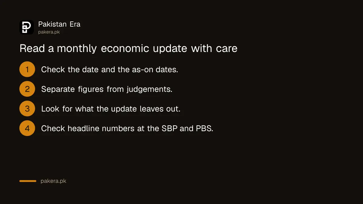 Four steps to read a monthly economic update from the Finance Division