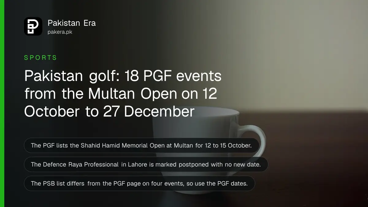 A white ceramic cup on a dark wooden table, for an article on pakistan golf calendar 2026