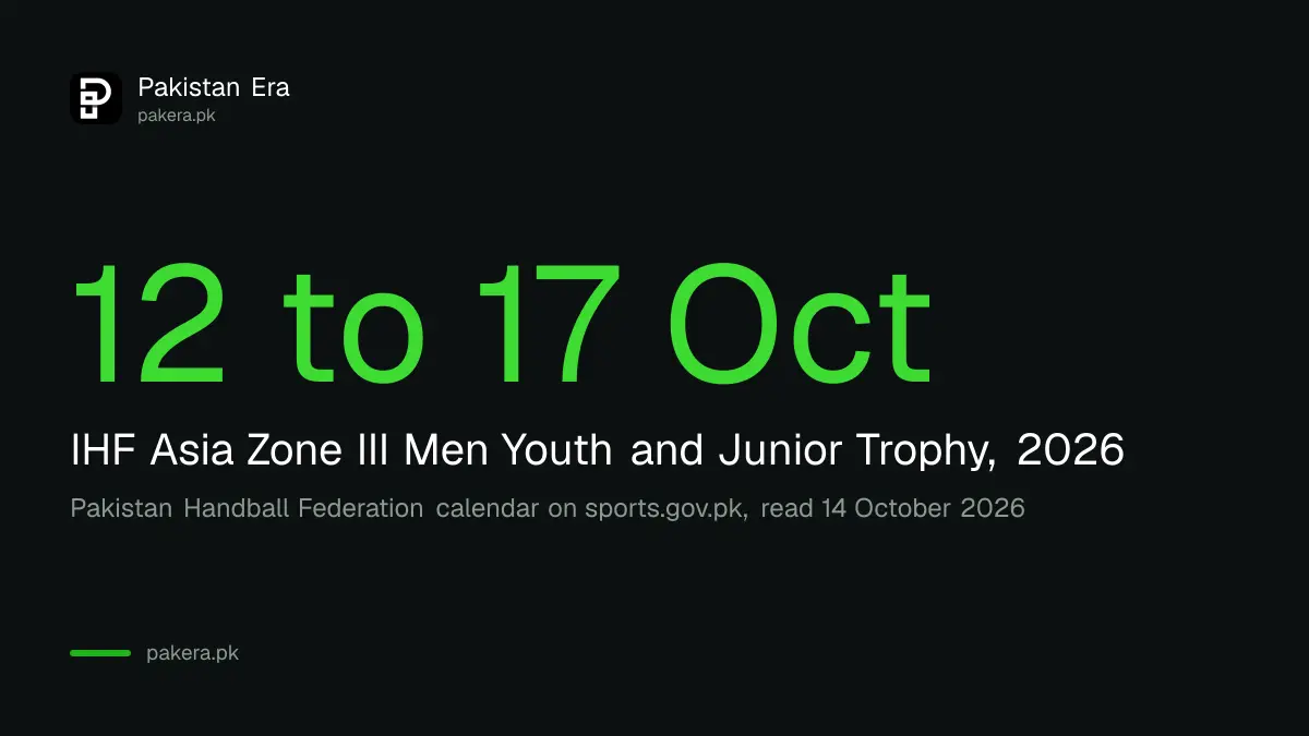 The IHF Asia Zone III youth and junior handball trophy in Faisalabad, 12 to 17 October 2026