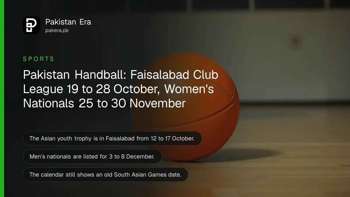 A plain handball with no lettering resting on a polished indoor sports hall floor in soft light