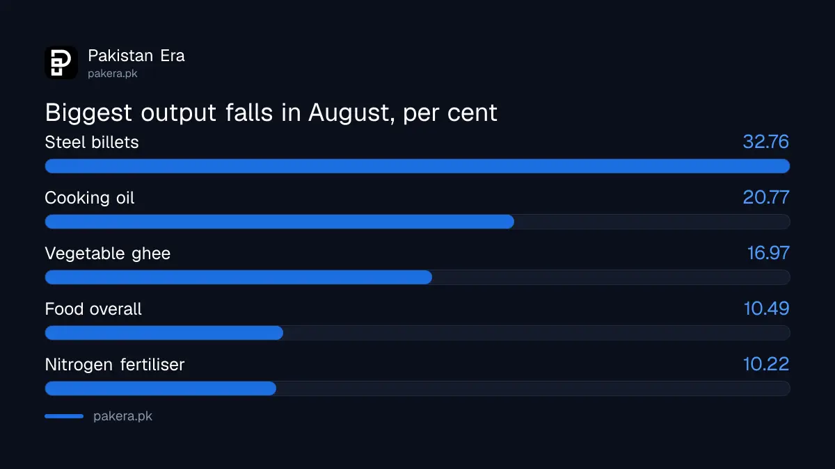 Pakistan products with the biggest output falls in August 2026 against August 2025