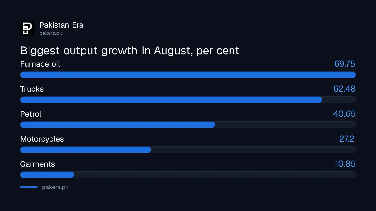 Pakistan products with the biggest output growth in August 2026 against August 2025