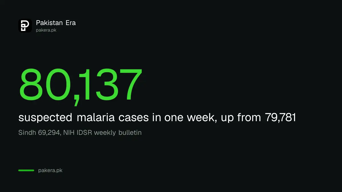 Pakistan suspected malaria cases in week 40 of 2026: 80,137, up from 79,781, with Sindh at 69,294