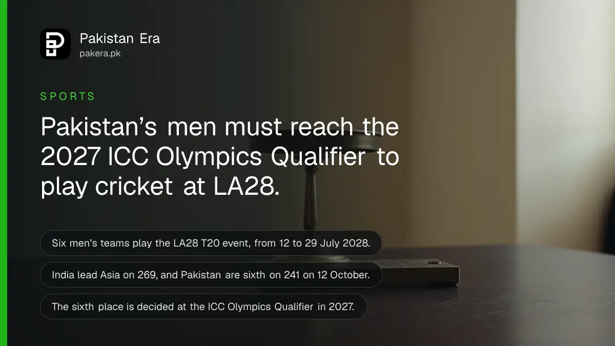 A brass scale on a dark wooden table, for an article on how Pakistan can qualify for cricket at the LA28 Olympics