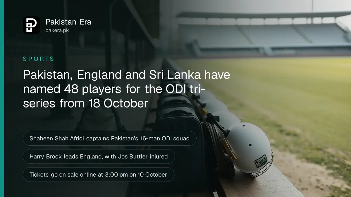 Cricket kit bags and helmets lined up on a bench beside an empty practice ground, ahead of the Pakistan ODI tri-series