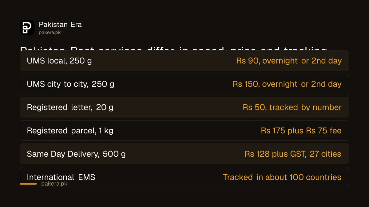 Pakistan Post services compared by price and tracking