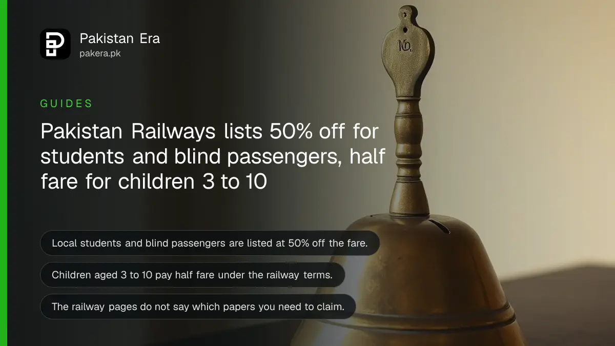 A brass handbell on a dark wooden table, for a guide to Pakistan Railways concession fares