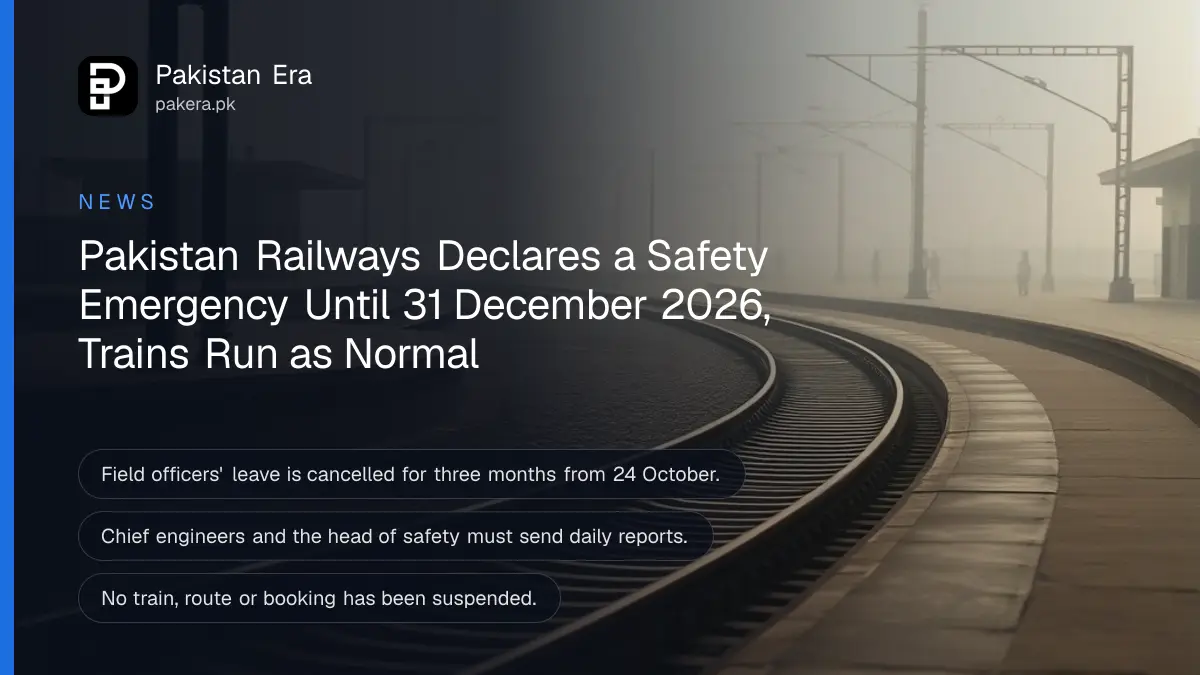Empty railway tracks curving past a quiet station platform in early morning mist
