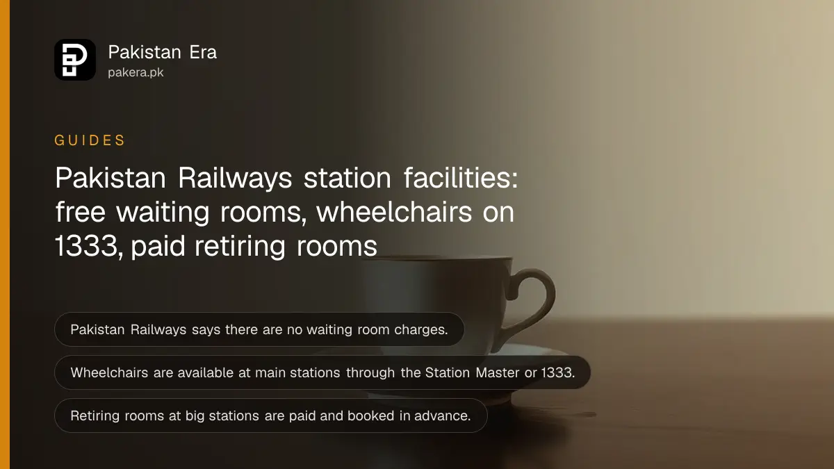 A tea cup on a dark wooden table, for an article on Pakistan Railways station facilities