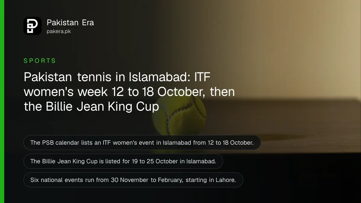 A single yellow tennis ball on a dark wooden table, for an article on the Pakistan tennis calendar 2026-27