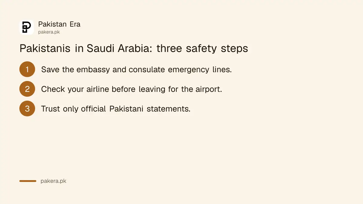 Three safety steps for Pakistanis in Saudi Arabia during the October 2026 attacks