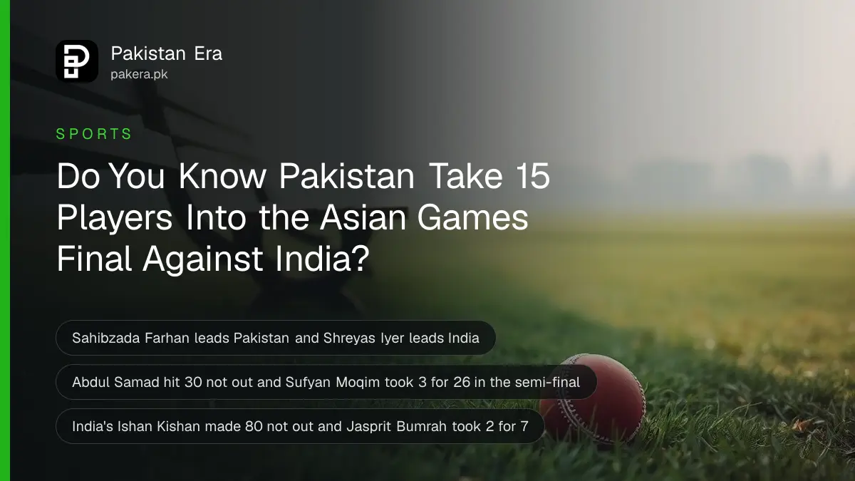 A row of cricket bats leaning against a wooden bench beside a green cricket field in morning light