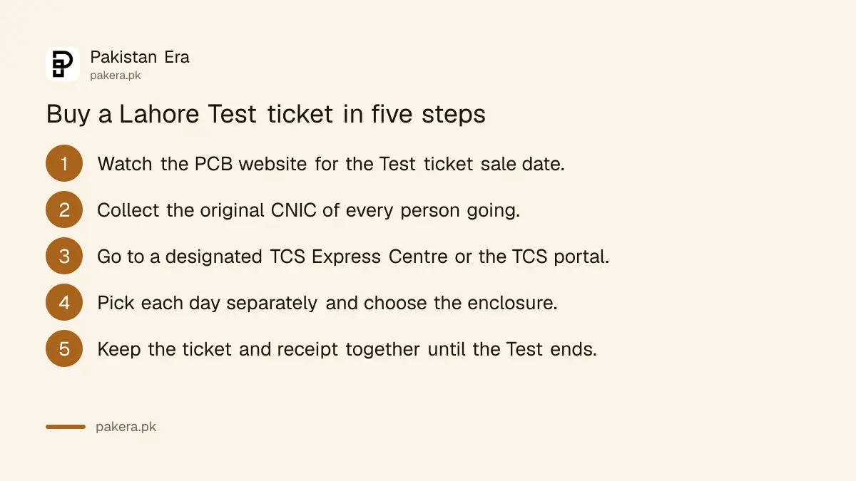 Steps to buy a Pakistan vs Sri Lanka Lahore Test ticket at a TCS Express Centre
