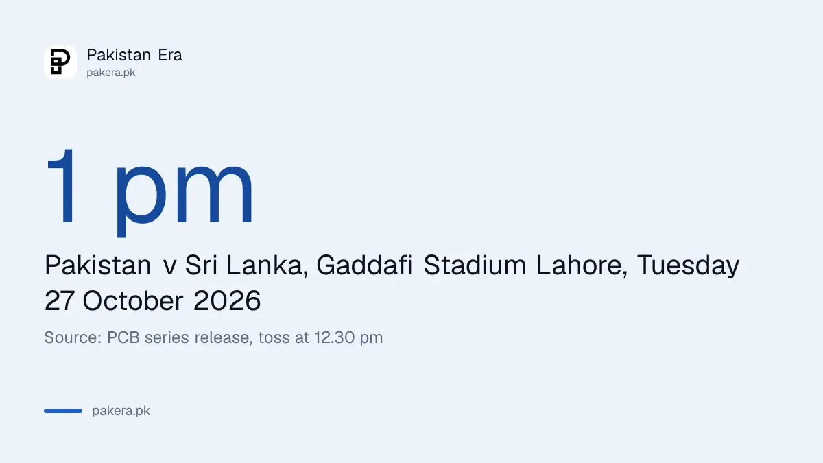 Pakistan vs Sri Lanka ODI on 27 October 2026 in Lahore starts at 1 pm Pakistan time
