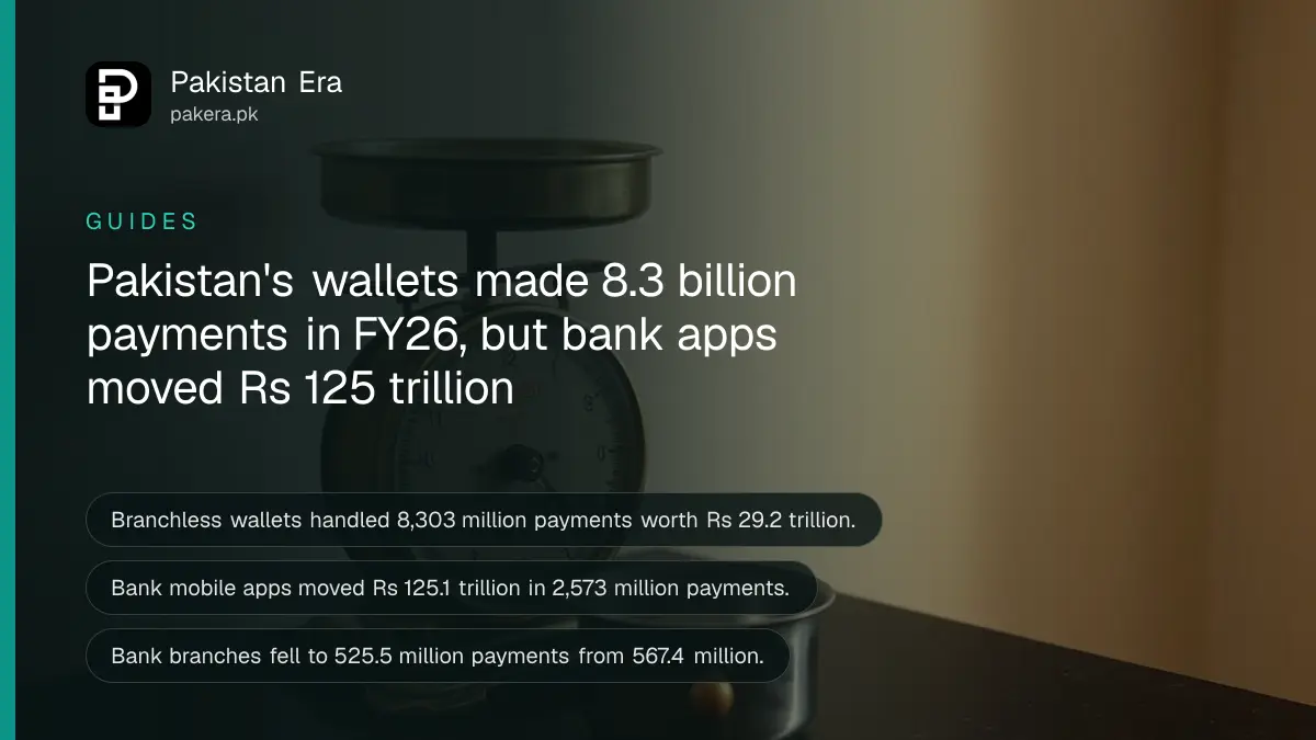 A small brass scale with empty pans on a dark wooden table, for a comparison of wallet and bank app payments in Pakistan