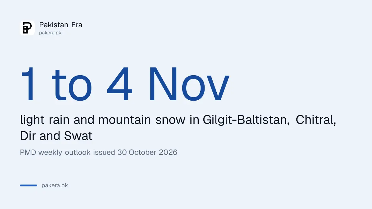 Northern areas of Pakistan where PMD forecasts light rain and mountain snow from 1 to 5 November 2026