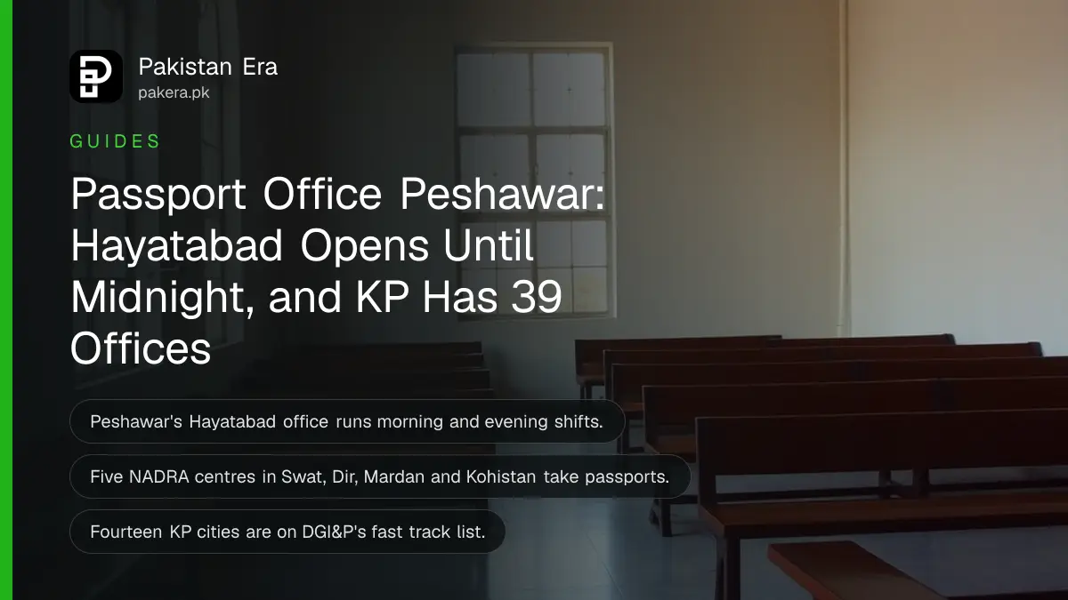 An empty government office waiting room with long wooden benches and tall windows in warm morning light
