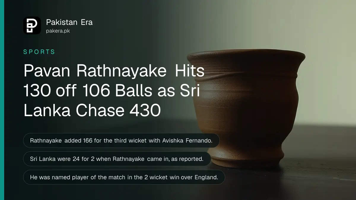 A clay cup on a dark wooden table, for Pavan Rathnayake's 130 in the Rawalpindi tri-series ODI