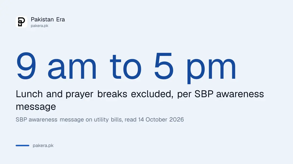 SBP utility bill collection hours at bank branches in Pakistan