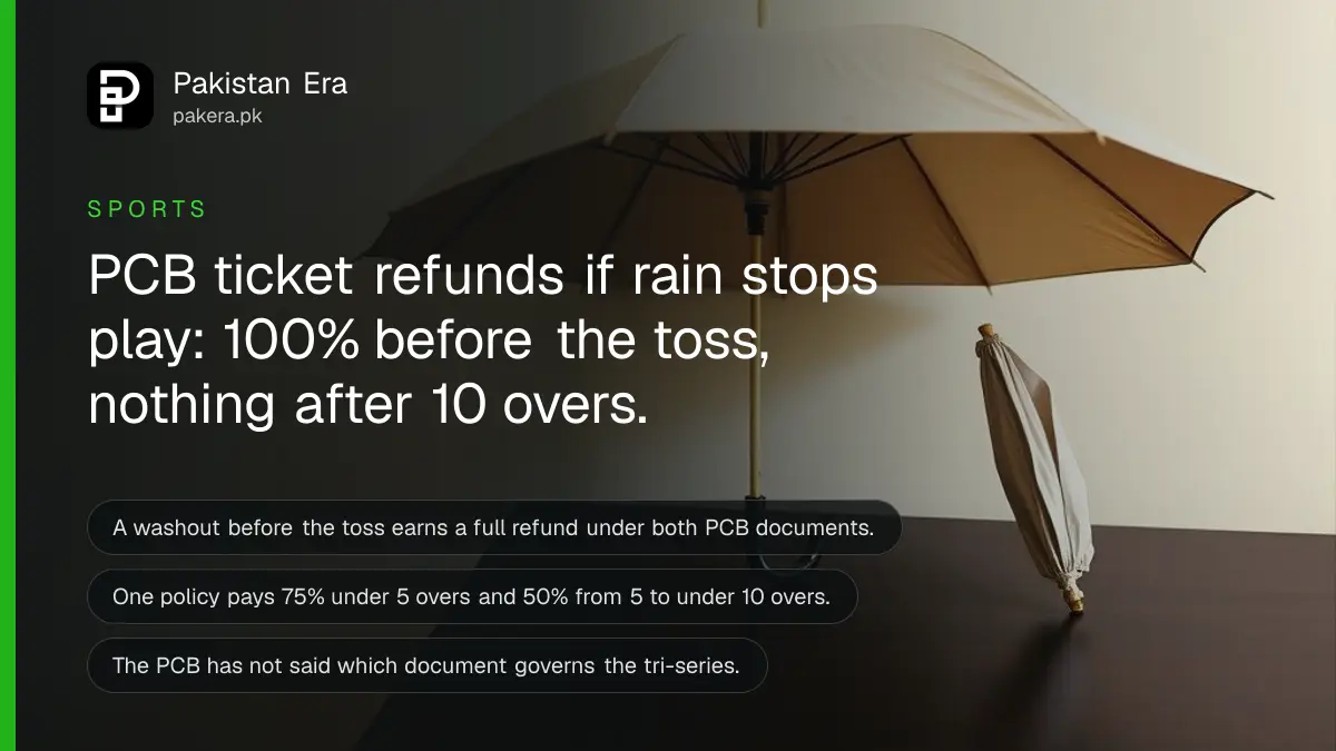 A plain umbrella on a dark wooden table, for an article on PCB cricket ticket refunds for rain in Pakistan