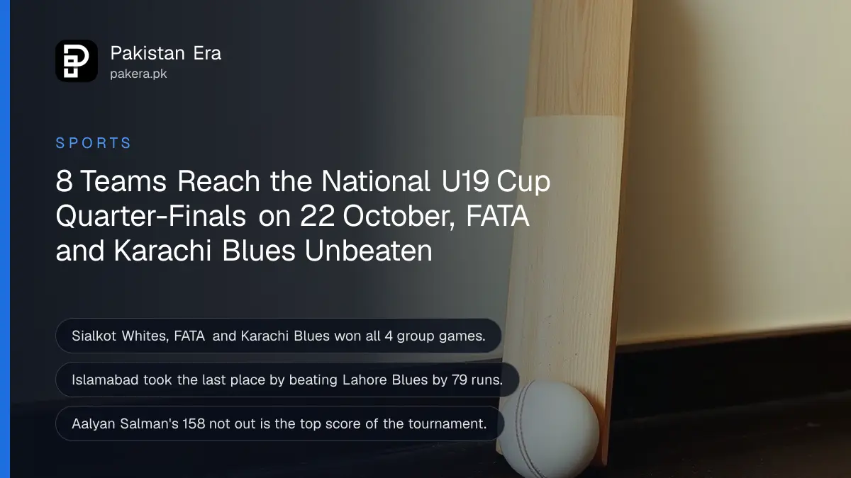 A wooden cricket bat and a white ball by a cream wall, for the National U19 Cup 2026-27 quarter-finals