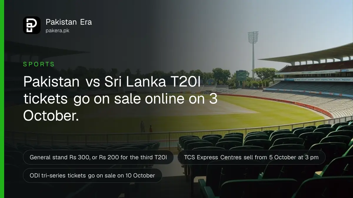 Rows of empty green plastic seats in a cricket stadium stand, with a sunlit green outfield beyond