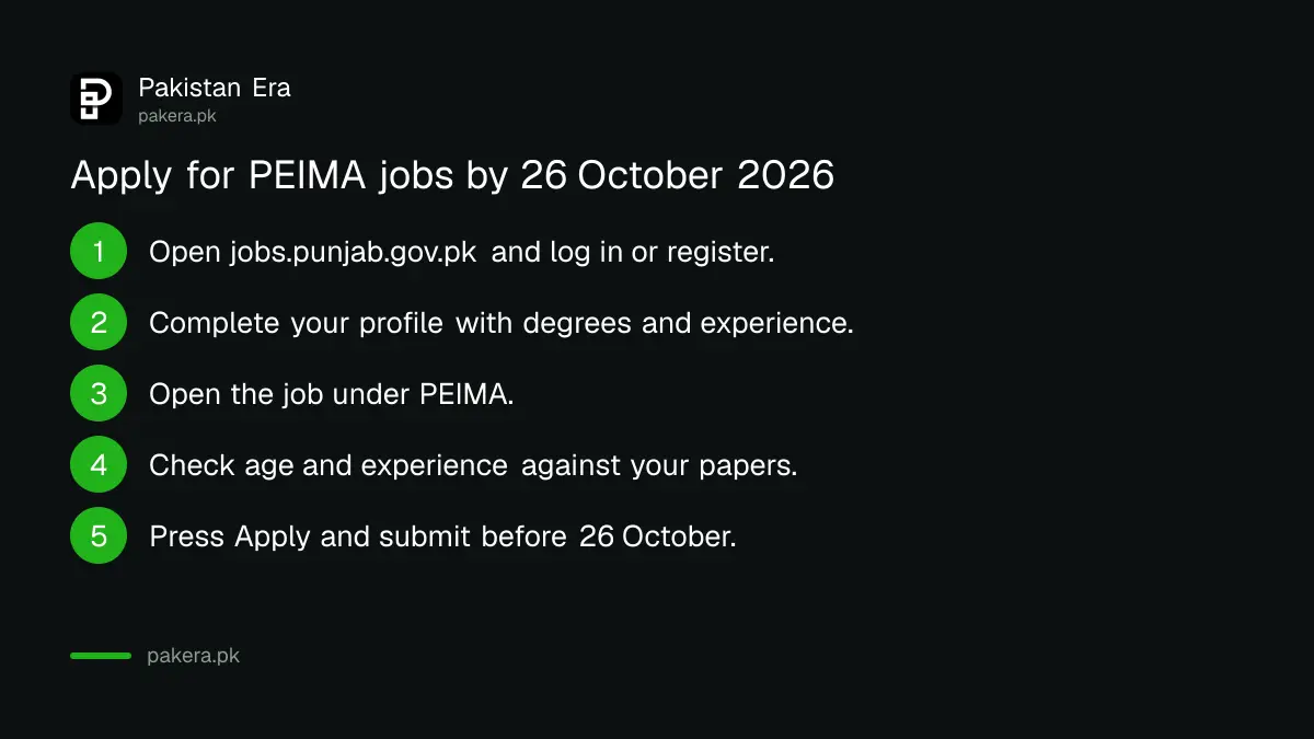Steps to apply for PEIMA Punjab senior jobs on the Punjab Job Portal before 26 October 2026