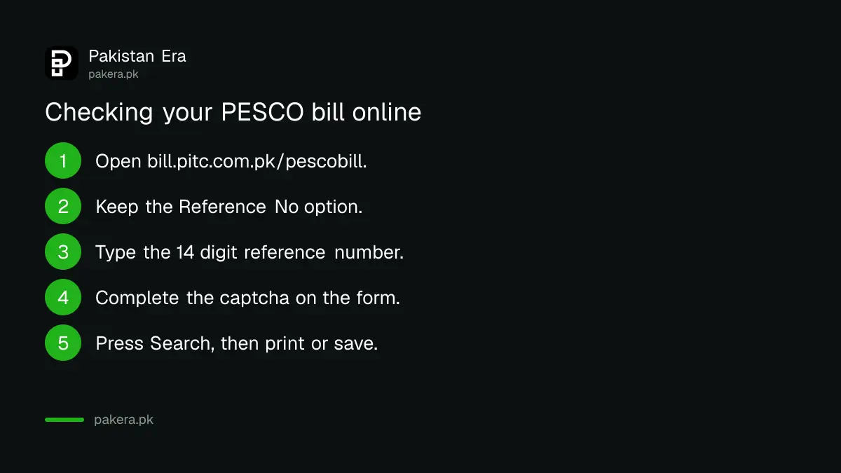 Five steps to check a PESCO electricity bill online on the PITC portal