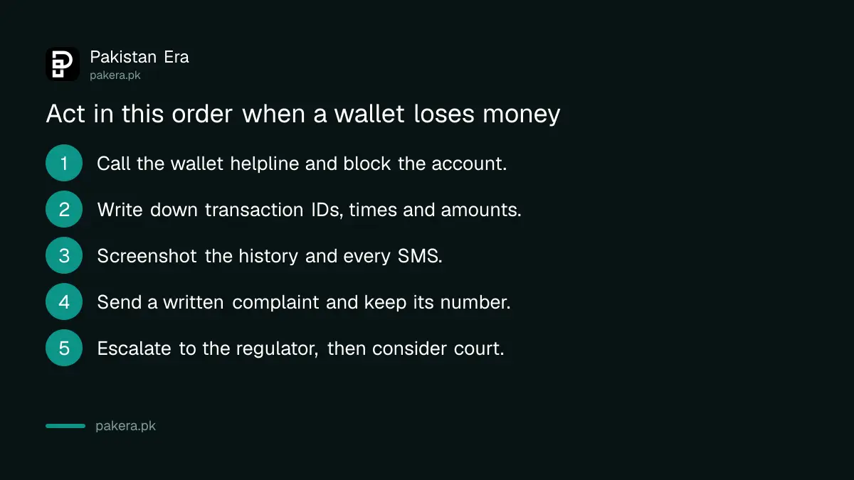 Steps to take when an unauthorised transfer leaves a mobile wallet in Pakistan