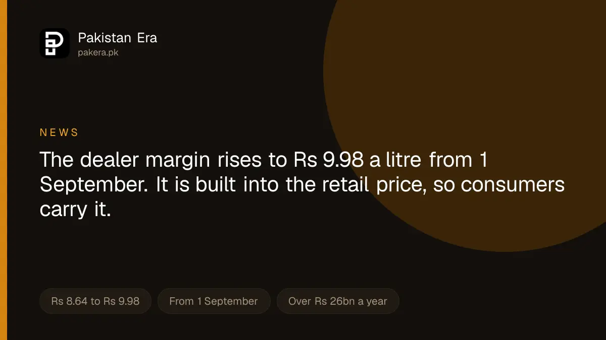 Who pays for the petroleum dealer margin increase in Pakistan