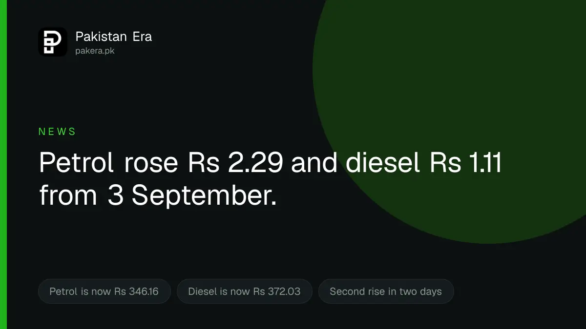 Petrol price increase in Pakistan on 3 September 2026